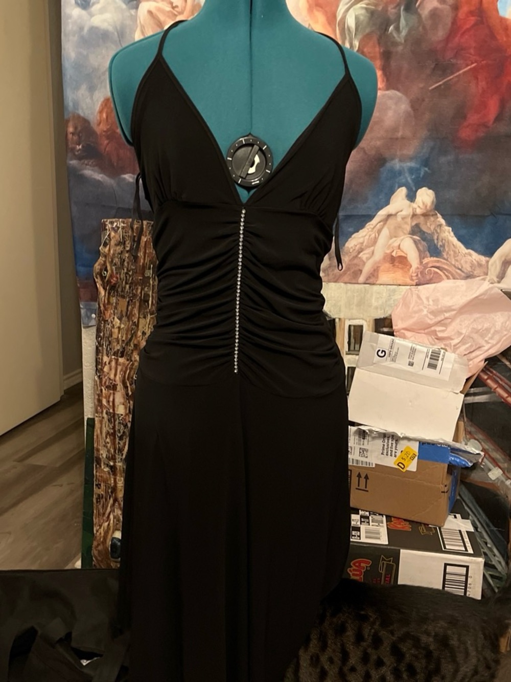 Black Ruched Spaghetti-Strap Evening Dress